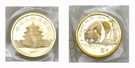 CHINA. Volksrepublik. 5 Yuan 1987, Shanghai Mint. Panda. 1.56 g  In Originalverschweisst FDC