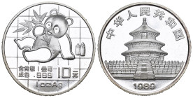 CHINA. Volksrepublik. 10 Yuan 1989, Shanghai Mint. Panda. 31.1g Silber in Kapsel FDC