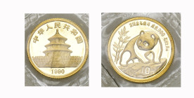CHINA. Volksrepublik. 10 Yuan 1990, Shanghai Mint. Panda. 1/10 oz 3.1g In Originalverschweisst FDC