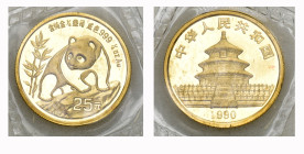 CHINA. Volksrepublik. 25 Yuan 1990, Shanghai Mint. Panda. 1/4 oz  In Originalverschweisst FDC