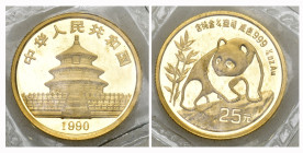 CHINA. Volksrepublik. 25 Yuan 1990, Shanghai Mint. Panda. 1/4 oz  In Originalverschweisst FDC