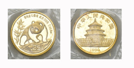 CHINA. Volksrepublik. 25 Yuan 1990, Shanghai Mint. Panda. 1/4 oz  In Originalverschweisst FDC
