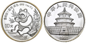 CHINA. Volksrepublik. 10 Yuan 1991, Shanghai Mint. Panda. 1 oz Silber 31.1g  FDC