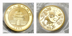 CHINA. Volksrepublik. 10 Yuan 1992, Shanghai Mint. Panda. 1/10 oz 3.1g In Originalverschweisst FDC