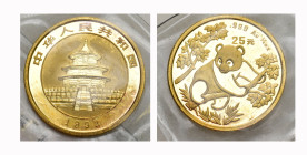 CHINA. Volksrepublik. 25 Yuan 1992, Shanghai Mint. Panda. 1/4 oz  In Originalverschweisst FDC