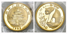 CHINA. Volksrepublik. 25 Yuan 1993, Shanghai Mint. Panda. 1/4 oz  In Originalverschweisst FDC