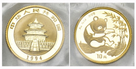 CHINA. Volksrepublik. 10 Yuan 1994, Shanghai Mint. Panda. 1/10 oz 3.1g In Originalverschweisst FDC