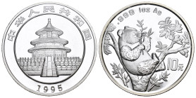 CHINA. Volksrepublik. 10 Yuan 1995, Shanghai Mint. Panda. 1 oz Silber 31.1g  FDC