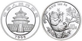 CHINA. Volksrepublik. 10 Yuan 1995, Shanghai Mint. Panda. 1 oz Silber 31.1g  FDC