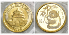 CHINA. Volksrepublik. 10 Yuan 1995, Shanghai Mint. Panda. 1/10 oz 3.1g In Originalverschweisst FDC