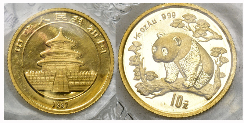 CHINA. Volksrepublik. 10 Yuan 1997, Shanghai Mint. Panda. 1/10 oz 3.1g In Origin...