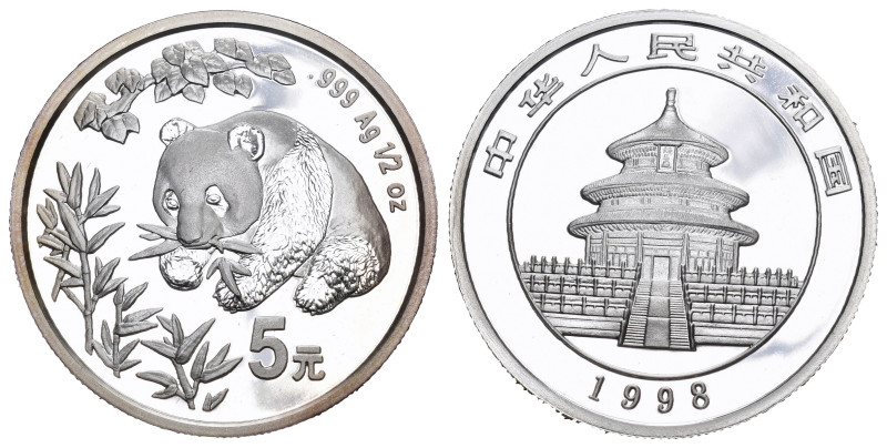 CHINA. Volksrepublik. 5 Yuan 1998, Shanghai Mint. Panda. Silber 1/2 oz In Kapsel...