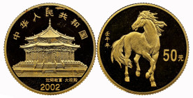 CHINA. Volksrepublik. 50 Yuan 2002, Shanghai Mint. Lunar, Horse Gold NGC MS 68 Cert.No: 2924810-002