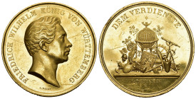WÜRTTEMBERG, Grafschaft, 1495 Herzogtum, 1803 Kurfürstentum, 1806 Königreich. Wilhelm I. 1816-1864. Goldene Preismedaille zu 20 Dukaten 1824. Preismed...