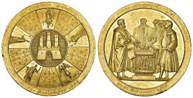 HAMBURG. STADT.. Bankportugalöser zu 10 Dukaten 1828, unsigniert, von H. F. Brandt, auf die 300-Jahrfeier der bürgerschaftlichen Verfassung. Das Hambu...