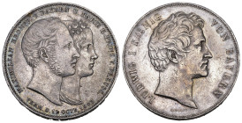 BAYERN. König Ludwig I., 1825-1848. Geschichtstaler und -doppeltaler des Königs Ludwig I. Vereinsdoppeltaler 1842. Vermählung des Kronprinzen Maximili...