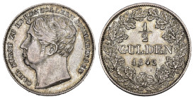 HOHENZOLLERN-SIGMARINGEN. Karl, 1831 - 1848. 1/2 Gulden 1842, Karlsruhe. Kopf nach links / Wertangabe und Jahreszahl in Eichenkranz. Rändelung aus ver...