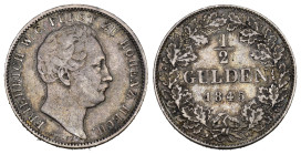 HOHENZOLLERN-SIGMARINGEN. Carl, 1831-1848. 1/2 Gulden 1845. AKS 13, J. 12b f. sehr schön