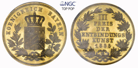 BAYERN. HERZOGTUM, SEIT 1623  Maximilian II., 1848-1864. Goldmedaille zu 2 Dukaten o. J. (graviert 1855), unsigniert, von J. Ries. III. Preis für die ...