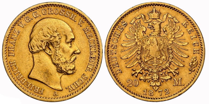 MECKLENBURG-SCHWERIN Grossherzogtum. Friedrich Franz II. 1842-1883. 20 Mark 1872...