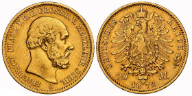 MECKLENBURG-SCHWERIN Grossherzogtum. Friedrich Franz II. 1842-1883. 20 Mark 1872 A, Berlin. 7.89 g. J. 230. Fr. 3800. NGC AU Detail berieben, Cert.No:...