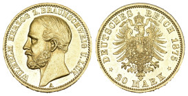 BRAUNSCHWEIG. Wilhelm, 1830-1884. 20 Mark 1875. J. 203.Selten in dieser Erhaltung. Fast FDC minimal berieben