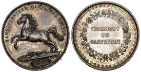 HANNOVER-STADT Silbermedaille 1908 (graviert). Verdienst um Gartenbau, Hannoverscher Gartenbau Verein. Niedersachsenroß n. l./Schrift im Kranz. 30g g....