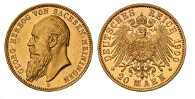 SACHSEN-MEININGEN, Georg II., 1866-1914, 20 Mark 1900 D. J.279. von grösster Seltenheit in dieser Qualität  Prachtexemplar NGC MS 62 Cert.No: 2926330-...