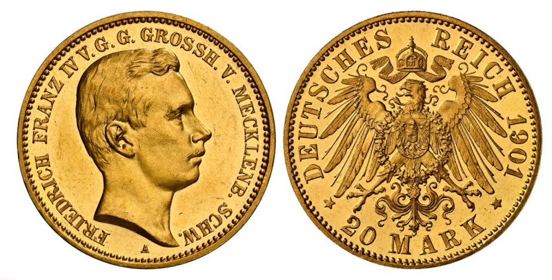 MECKLENBURG-SCHWERIN Friedrich Franz IV. 1897-1918. 20 Mark 1901. J. 234. extrem...