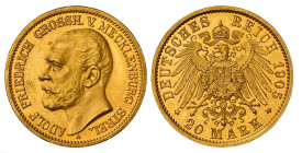 MECKLENBURG-STRELITZ Adolf Friedrich V. 1904-1914.20 Mark 1905.J. 240. Extrem selten in dieser Qualität Proof NGC PF 64 CAMEO