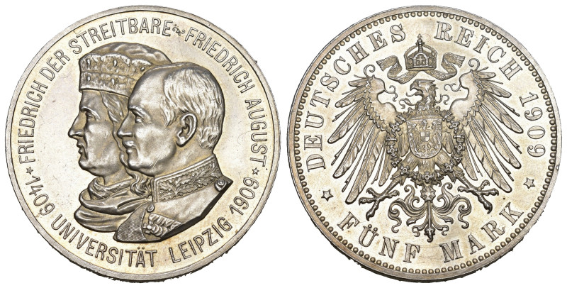 SACHSEN 1909 5 Mark Silber 27.7g Uni Leipzig KM1269 bis unzirkuliert