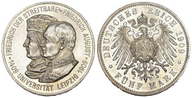 SACHSEN 1909 5 Mark Silber 27.7g Uni Leipzig KM1269 bis unzirkuliert