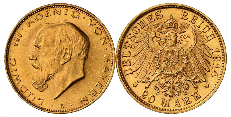 BAYERN Ludwig III. 1913-1918. 20 Mark 1914. J. 202. Prachtexemplar NGC MS 63 Cer...
