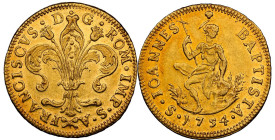 ITALIEN. TOSCANA. Francesco II. (III.) di Lorena, 1737-1765. Ruspone (3 Zecchini) 1754, Florenz. 10,42 g. Fb. 331; Montagano 359/9 (R3). NGC  AU 58 Ce...