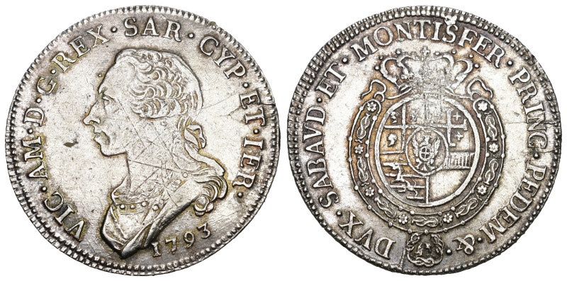 ITALIEN SARDINIEN 1793 1/2 Scudo Silber 17.5g Amadea III KM 71 bis vorzüglich