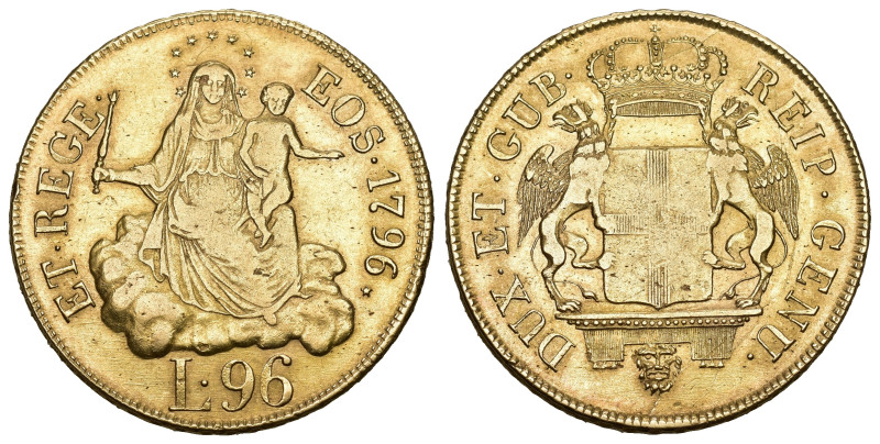 ITALIEN GENUA 1796, 96 Lire Gold 25g KM 251.2 sehr schön