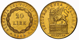 ITALIEN. VENEDIG. Provisorische Regierung, 1848-1849. 20 Lire 1848, Venedig. 5,81 g Feingold. Fb. 1518; Pagani 176; Schl. 438.Nur 5.210 Exemplare gepr...
