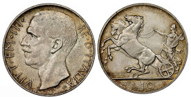 ITALIEN. Königreich. Vittorio Emanuele III. 1900-1946. 10 Lire 1927 R, Rand FERT  Roma. 9.86 g. Mont. 89. Pagani 692. FDC NGC MS 64 Cert.No: 2903216-0...