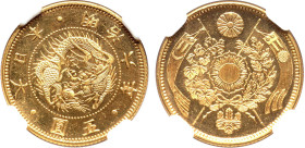 JAPAN. Mutsuhito, 1867-1912. 5 Yen Jahr 6 Meiji Ära (1873), Osaka. 7,49 g Feingold. Fb. 47; Jacobs/Vermeule N 4. Prachtexemplar NGC MS 66