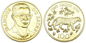 KONGO Republik Zaire, 1971-1997. 100 Zaires 1975. Rettet die Tierwelt - Leopard. 30,10 g Feingold. Fb. 1. Nur 1.415 Exemplare geprägt. Stempelglanz
