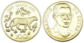 KONGO Republik Zaire, 1971-1997. 100 Zaires 1975. Rettet die Tierwelt - Leopard. 30,10 g Feingold. Fb. 1. Nur 1.415 Exemplare geprägt. Stempelglanz