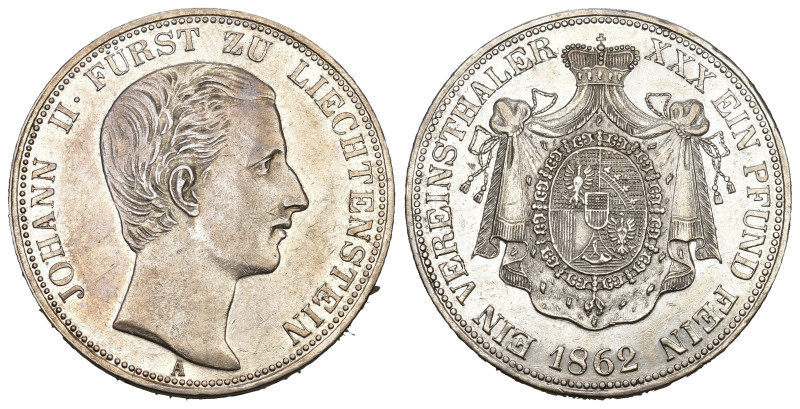 LIECHTENSTEIN FÜRSTENTUM Johann II., 1858-1929. Vereinstaler 1862 A. 18,51 g. Da...