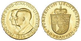 LIECHTENSTEIN. FÜRSTENTUM. Franz Joseph II., 1938-1989 50 Franken 1956, Bern. Fürstenpaar. 10,16 g Feingold. Divo 133; Fb. 20; Schl. 10. Vorzüglich-St...