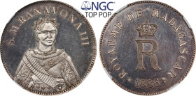 MADAGASKAR. Ranavalona III., 1883-1897 5 Francs 1886 Probe ESSAI . 26,14 g. Dav. 515; Lecompte 24 NGC MS 63