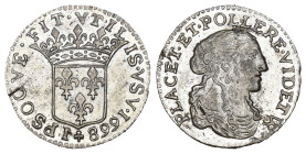 MONACO FÜRSTENTUM. Honoré II., 1604-1662. 1/12 d'Ecu de 5 Sols (Luigino) 1668. Cammarano 283 (R2); Varesi 477/2 (R2). RR Feine Patina, Prachtexemplar ...