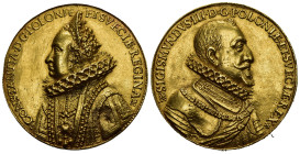 POLEN KÖNIGREICH Sigismund III., 1587-1632. 10 Dukaten Gußmedaille o. J., unsigniert, auf seine zweite Ehe mit Konstanze, Erzherzogin von Österreich, ...