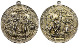 BOHEMIA, Joachimstal (Jáchymov). 16. Jahrhundert. Gegossene Silber Medaille (60 mm, 69,78 g, 12 h). Der Sündenfall von Adam und Eva und ihre Vertreibu...