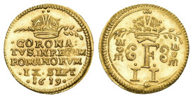 RÖMISCH-DEUTSCHES REICH. Ferdinand II., 1592-1618-1637 1/2 Dukat 1619, auf seine Krönung zum römischen Kaiser am 9. September in Frankfurt. 1,72 g. Fb...