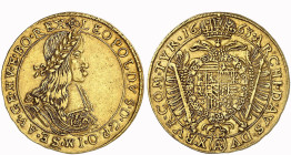 HABSBURGISCHE ERBLANDE-ÖSTERREICH. RÖMISCH-DEUTSCHES REICH. Leopold I., 1657-1705   5 Dukaten 1663, Wien. 17,16 g. Geharnischtes Brustbild r. mit Lorb...