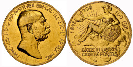 ÖSTERREICH Franz Joseph 1848-1916. 100 Kronen 1908, Wien; Auf das 60-jährige Regierungsjubiläum Fr. 514; Her. 317; J. 400; Rie. GA.01, Gold NGC PF 58 ...